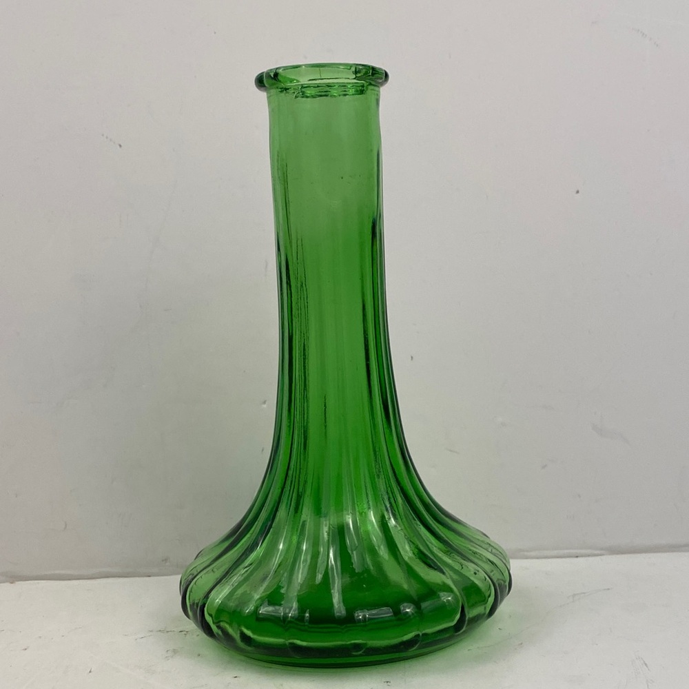 Vintage Green Glass Fluted Vase